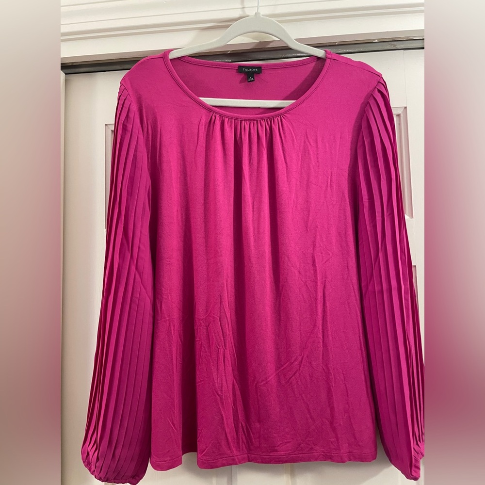 Talbots Pink Pleated Sleeve Top